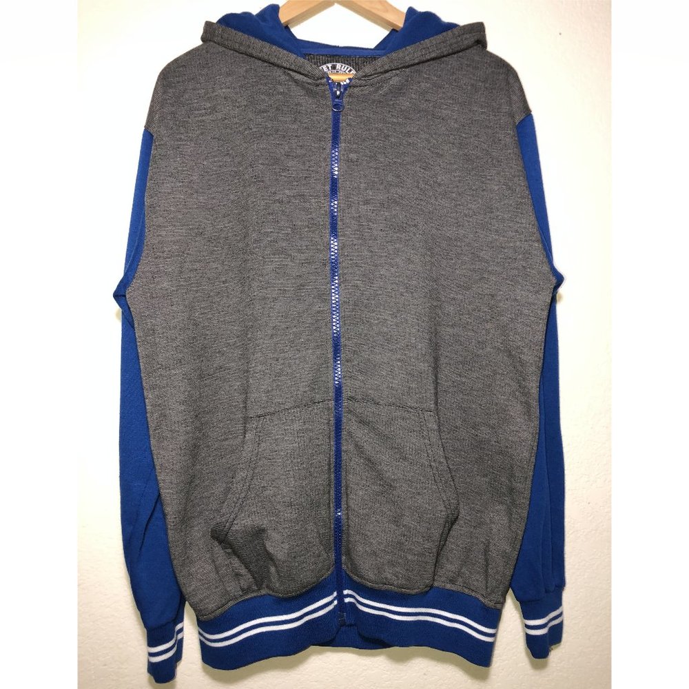 Roomy Letterman Stripe Hoodie (Gray/Blue)